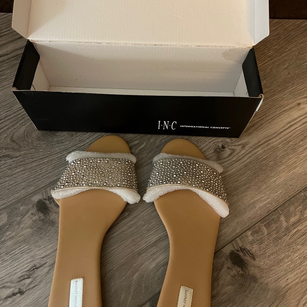 INC International Concepts Sandals Pearl gold NWOT